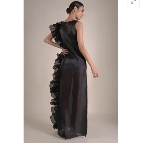 Marlies Grace Bea Dress Ruffle Sheer Satin black XS X Small maxi formal NEW - Picture 3 of 16